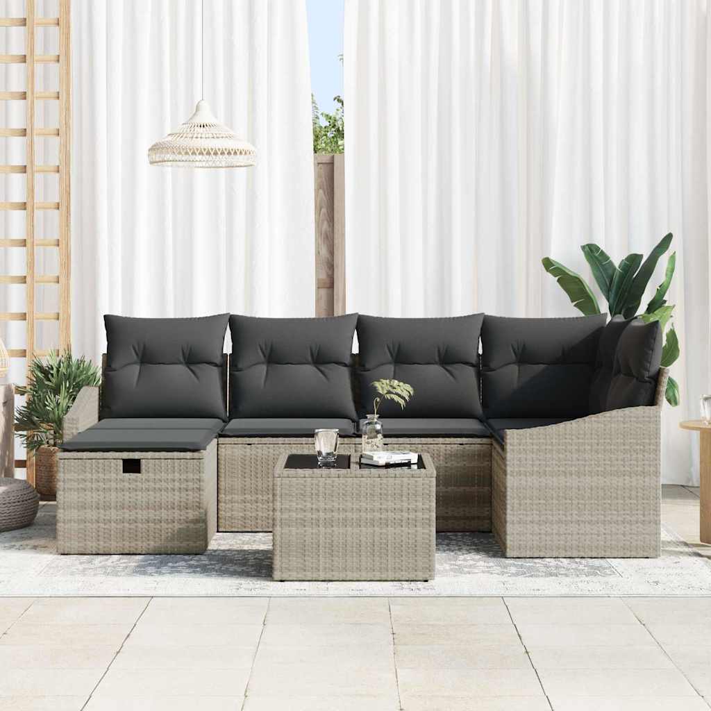 Garten-Sofa-Set mit Kissen mit Speicher 7 pcs Hellgrau und Grau